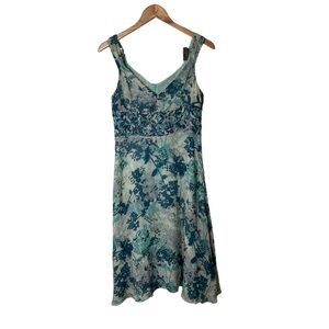Sigrid Olsen Teal and White Floral Midi Dress